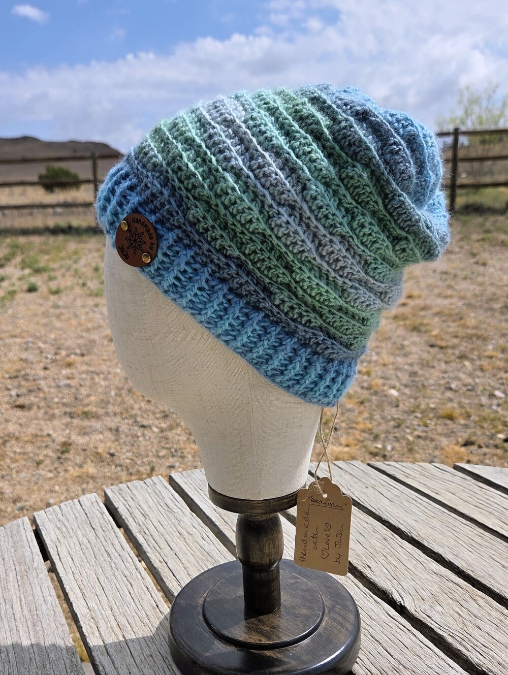 Artisan Handmade Crochet Lightweight Merino Wool Blend "Seafoam" Beanie Hat